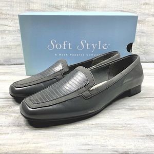 Soft Style By Hush Puppies “Halle” Dark Grey Loafer Slip On Croc Embossed in Box